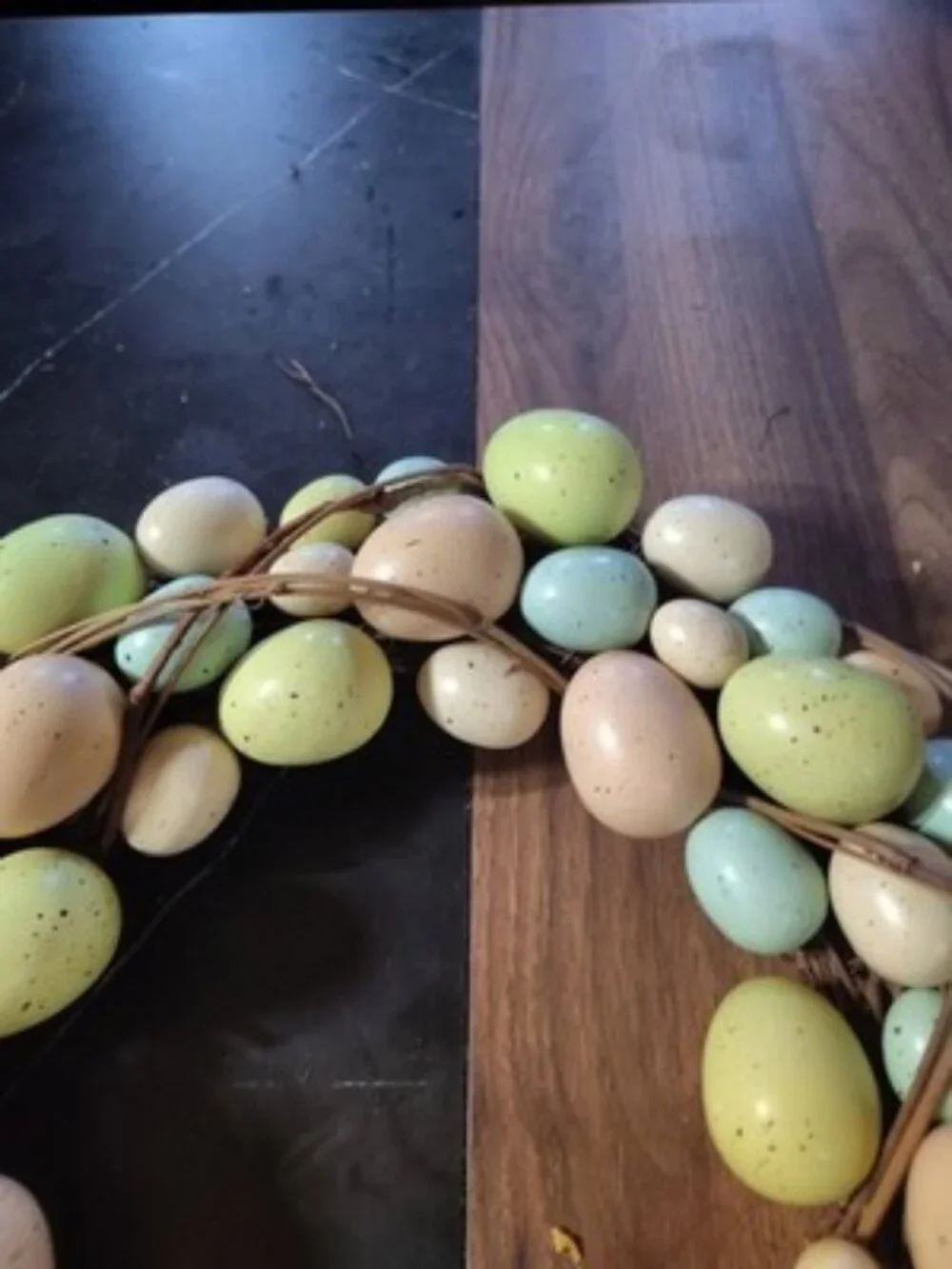 Vtg Grape Vine Wreath With Color Speckled Birds Eggs Easter